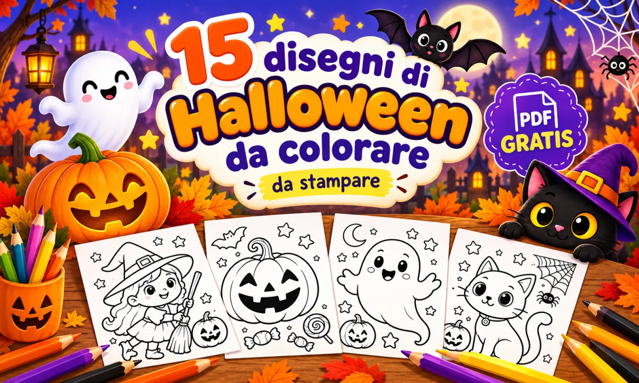 15 disegni di Halloween da colorare e stampare gratis in PDF A4 per bambini
