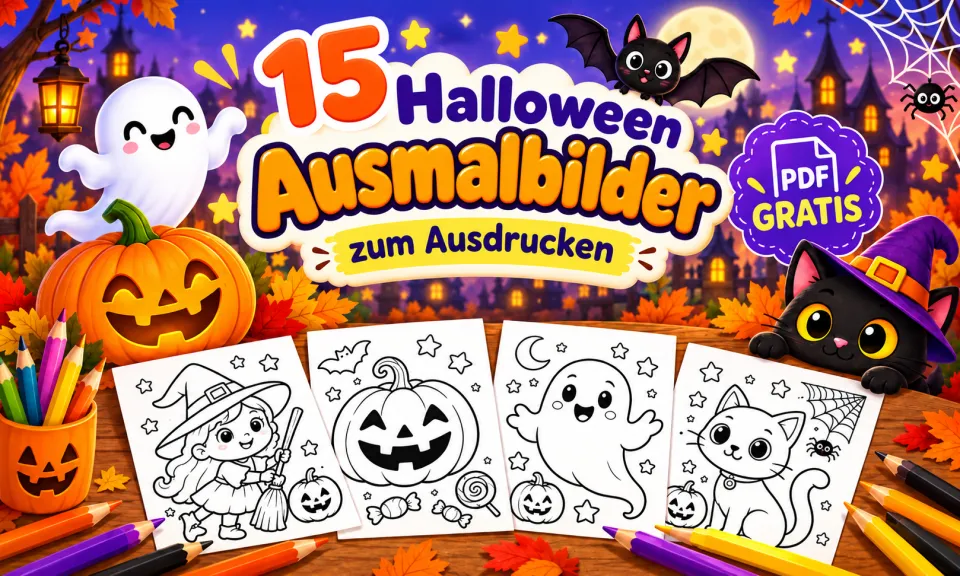 15 kostenlose Halloween-Ausmalbilder für Kinder als A4-PDF zum Ausdrucken