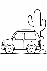 SUV près du cactus dessin à colorier PDF gratuit