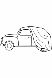 Auto classica sotto un telo disegno da colorare PDF gratis