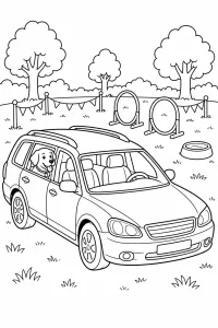 Station wagon al campo giochi per cani disegno da colorare PDF gratis