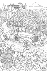 Roadster classica lungo il vigneto disegno da colorare PDF gratis
