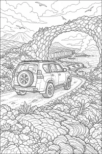 SUV sulla costa lavica disegno da colorare PDF gratis