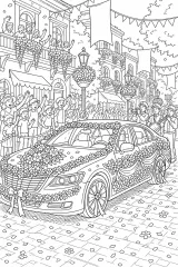 Berlina nella parata dei fiori disegno da colorare PDF gratis
