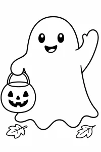 Fantasma di Halloween con secchiello a zucca disegno da colorare PDF gratis