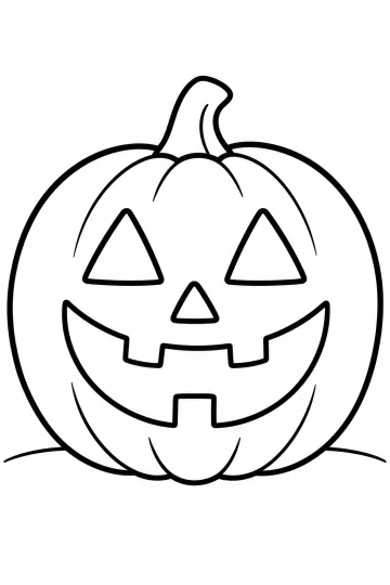 Grande abóbora de Halloween com olhos triangulares, sorriso dentado e talo enrolado