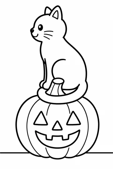Chat assis sur une citrouille d’Halloween