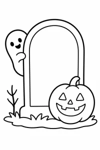 Halloween-grafsteen met pompoen en spook kleurplaat gratis PDF