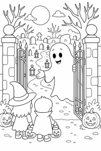 Fantasma al cancello del cimitero disegno da colorare PDF gratis