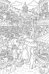 Festival di strada di Halloween disegno da colorare PDF gratis