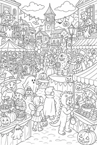 Festival di strada di Halloween disegno da colorare PDF gratis