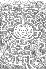 Labirinto di mais di Halloween con zucca gigante disegno da colorare PDF gratis