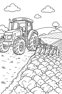 Trattore con aratro nel campo disegno da colorare PDF gratis