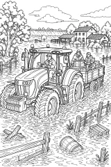 Trattore nella fattoria allagata disegno da colorare PDF gratis
