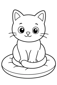 Chat assis sur un coussin dessin à colorier PDF gratuit