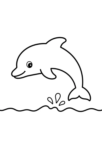 Delfino sorridente che salta sopra una linea di onde con piccoli spruzzi d'acqua