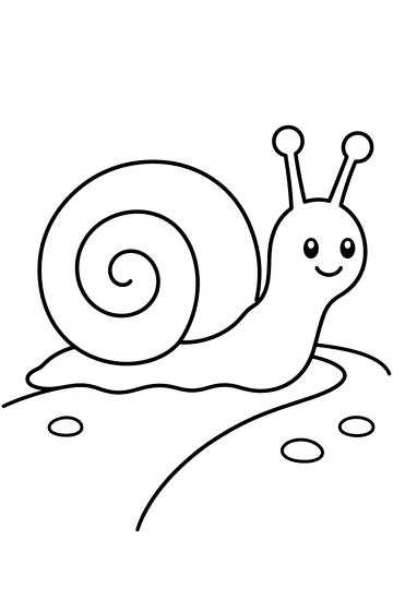Escargot souriant avec coquille en spirale sur un chemin courbé avec des petits cailloux