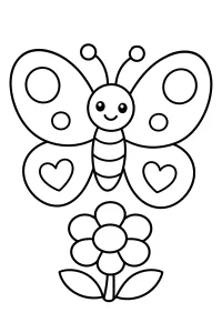 Farfalla sorridente sopra un fiore disegno da colorare PDF gratis