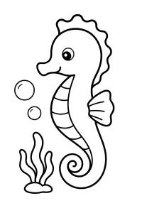 Cavalluccio marino con alghe e bolle disegno da colorare PDF gratis