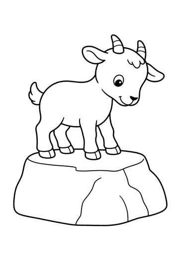 Disegno da colorare di una capra con corna su una grande roccia