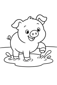 Cerdito alegre en el charco dibujo para colorear PDF gratis