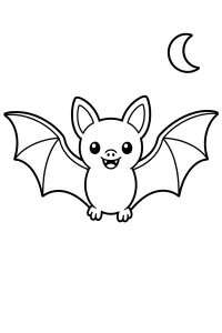 Bat with open wings and crescent moon coloring page free PDF