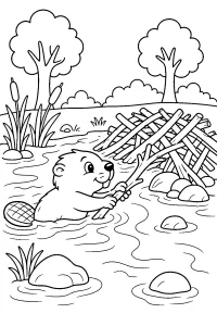Bever met tak bij de dam kleurplaat gratis PDF