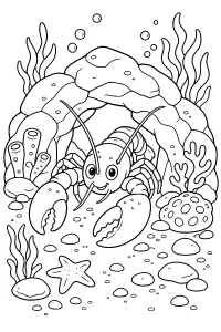 Aragosta sul fondale marino disegno da colorare PDF gratis