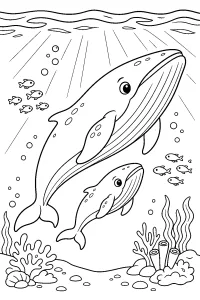 Balena con cucciolo sott'acqua disegno da colorare PDF gratis