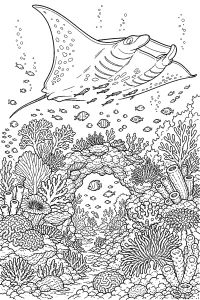 Manta gigante sulla barriera corallina disegno da colorare PDF gratis