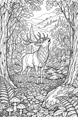 Cervo con grandi palchi nel bosco disegno da colorare PDF gratis