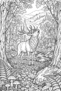 Cervo con grandi palchi nel bosco disegno da colorare PDF gratis
