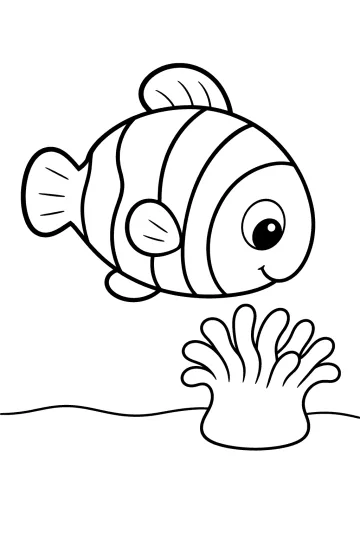 Clownfisch mit breiten Streifen neben einer Anemone am Meeresboden