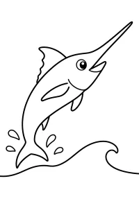 Pesce spada che salta sull'onda da colorare disegno da colorare PDF gratis