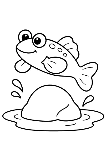 Coloriage d'un gobie sauteur bondissant au-dessus d'un rocher dans une petite flaque d'eau