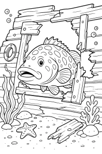 Cernia nel relitto sommerso disegno da colorare PDF gratis