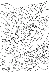 Forel in een poel onder de waterval kleurplaat gratis PDF