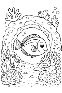 Pesce tropicale tra i coralli disegno da colorare PDF gratis