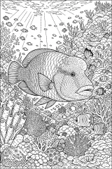 Pesce napoleone nella barriera corallina disegno da colorare PDF gratis