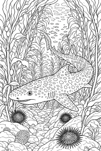 Squalo leopardo nella foresta di kelp disegno da colorare PDF gratis