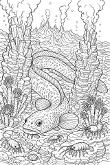 Pesce tra le sorgenti idrotermali disegno da colorare PDF gratis
