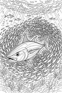 Tonno nel vortice di sardine disegno da colorare PDF gratis
