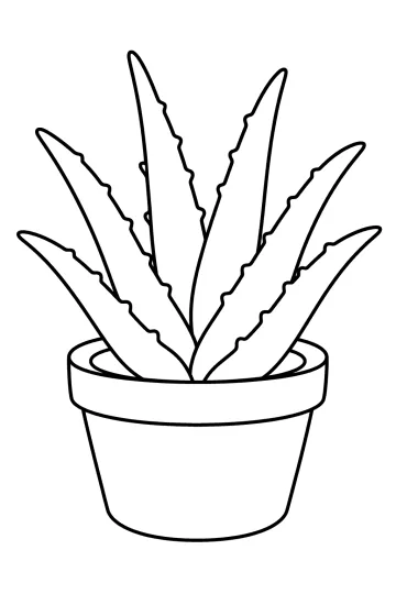 Disegno da colorare di una pianta di aloe con foglie appuntite in un vaso