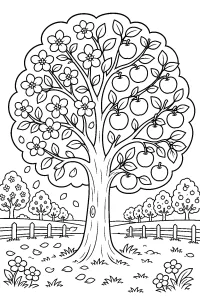 Apfelbaum mit Blüten und Äpfeln malvorlage kostenlos PDF