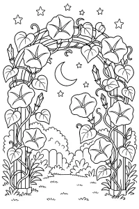 Blühende Pergola mit Mond und Sternen