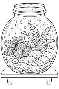 Terrarium with Fern and Plants Coloring Page coloring page free PDF