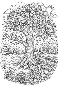 Albero delle quattro stagioni disegno da colorare PDF gratis