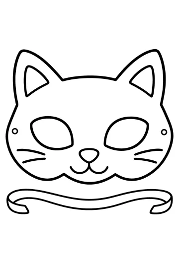 Drawing of a cat mask with pointed ears, whiskers, and a ribbon