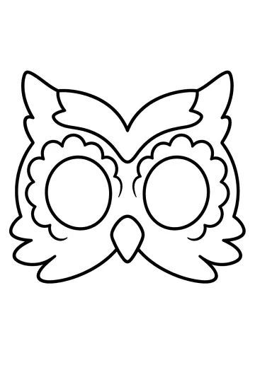 Dibujo para colorear de una máscara de búho de frente con grandes aberturas redondas para los ojos y pico pequeño