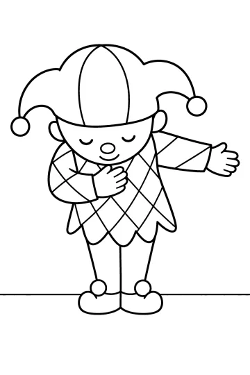 Arlecchino sorridente che fa un inchino con cappello a sonagli e abito a rombi